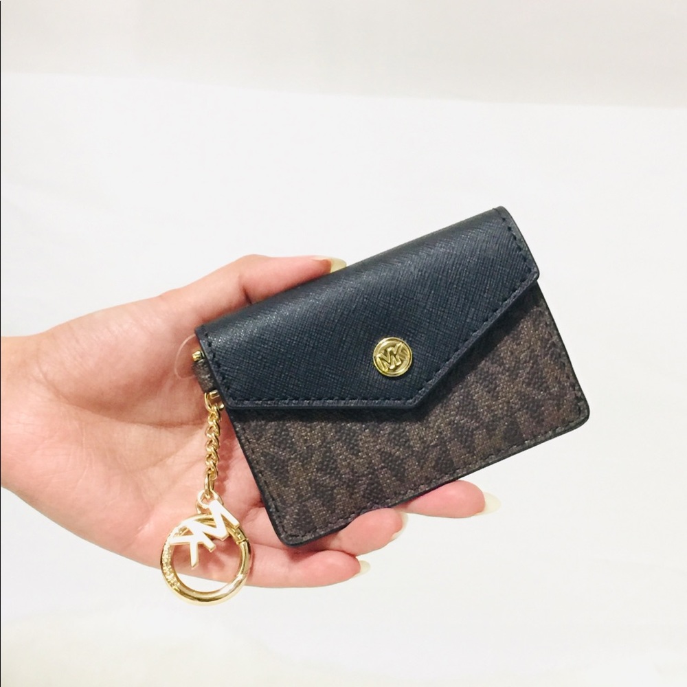 NWT Michael Kors Brown Black Key/ID/Credit card case wallet - Picture 11 of 12